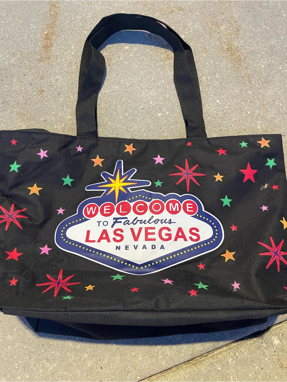 Las Vegas Black Canvas Tote Bag with Neon Star Print vintage b25